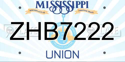 ZHB7222 Mississippi License Plate