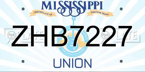 ZHB7227 Mississippi License Plate