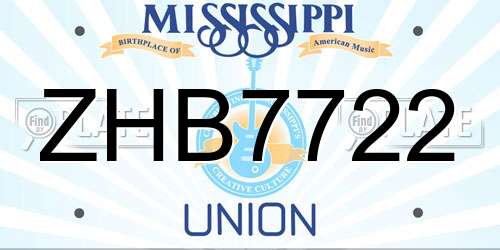 ZHB7722 Mississippi License Plate