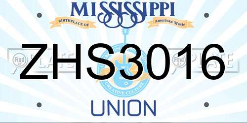 ZHS3016 Mississippi License Plate