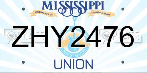 ZHY2476 Mississippi License Plate