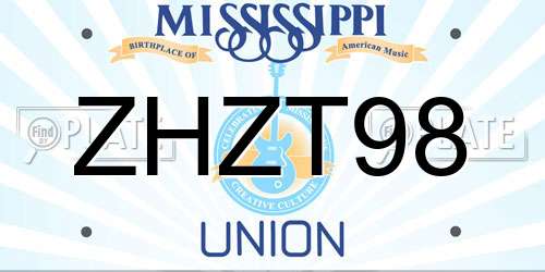 ZHZT98 Mississippi License Plate