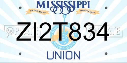 ZI2T834 Mississippi License Plate