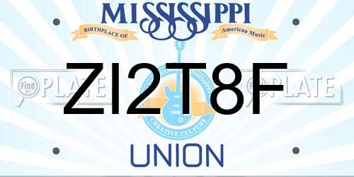 ZI2T8F Mississippi License Plate