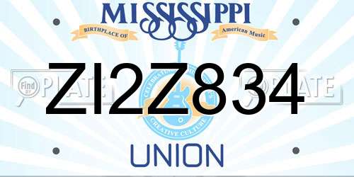 ZI2Z834 Mississippi License Plate