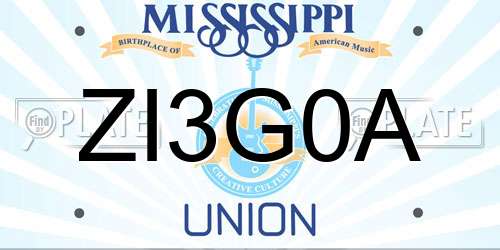 ZI3G0A Mississippi License Plate