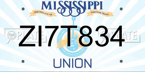 ZI7T834 Mississippi License Plate