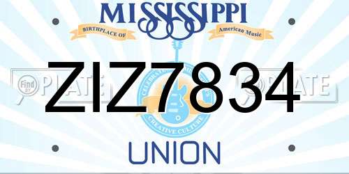 ZIZ7834 Mississippi License Plate