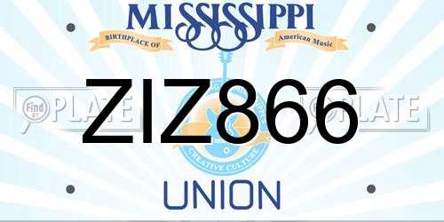ZIZ866 Mississippi License Plate
