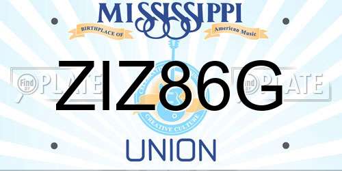 ZIZ86G Mississippi License Plate