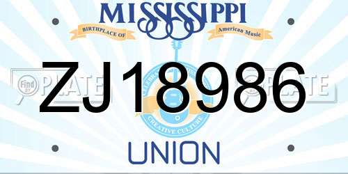 ZJ18986 Mississippi License Plate