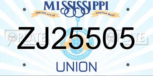 ZJ25505 Mississippi License Plate