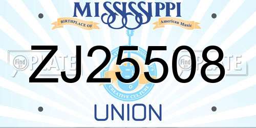 ZJ25508 Mississippi License Plate