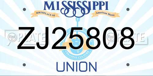 ZJ25808 Mississippi License Plate
