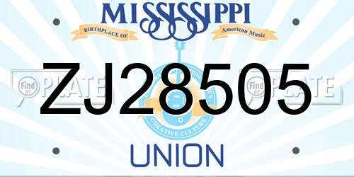 ZJ28505 Mississippi License Plate