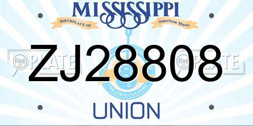 ZJ28808 Mississippi License Plate