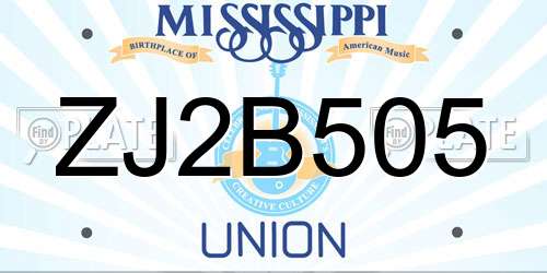ZJ2B505 Mississippi License Plate