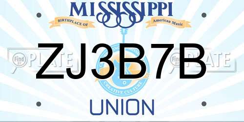 ZJ3B7B Mississippi License Plate