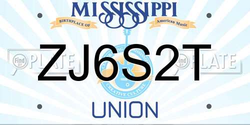 ZJ6S2T Mississippi License Plate