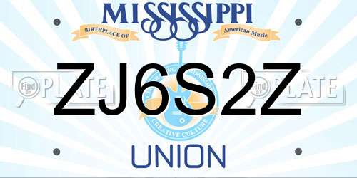 ZJ6S2Z Mississippi License Plate
