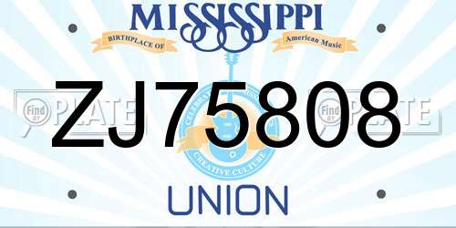 ZJ75808 Mississippi License Plate