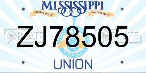 ZJ78505 Mississippi License Plate