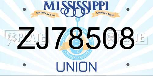 ZJ78508 Mississippi License Plate