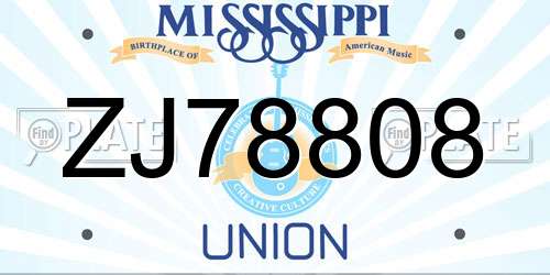 ZJ78808 Mississippi License Plate