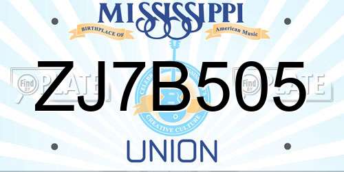 ZJ7B505 Mississippi License Plate
