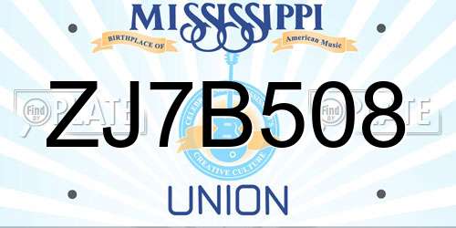 ZJ7B508 Mississippi License Plate