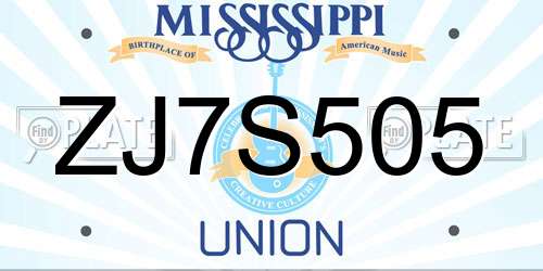 ZJ7S505 Mississippi License Plate