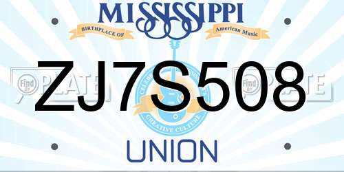 ZJ7S508 Mississippi License Plate