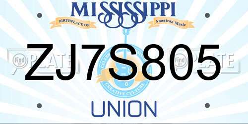 ZJ7S805 Mississippi License Plate