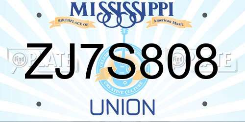 ZJ7S808 Mississippi License Plate