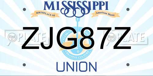 ZJG87Z Mississippi License Plate