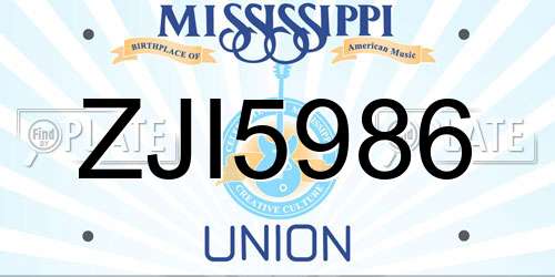 ZJI5986 Mississippi License Plate