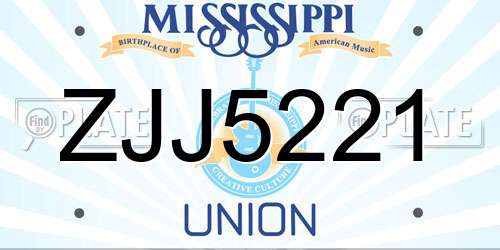 ZJJ5221 Mississippi License Plate