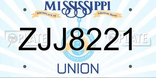 ZJJ8221 Mississippi License Plate
