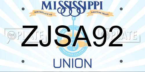 ZJSA92 Mississippi License Plate