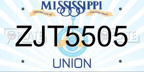 ZJT5505 Mississippi License Plate