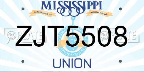 ZJT5508 Mississippi License Plate