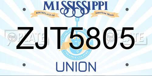 ZJT5805 Mississippi License Plate