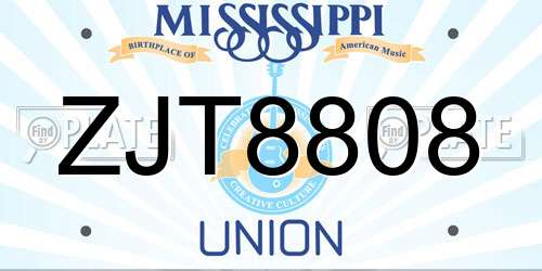 ZJT8808 Mississippi License Plate