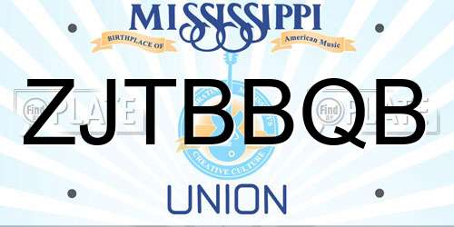 ZJTBBQB Mississippi License Plate