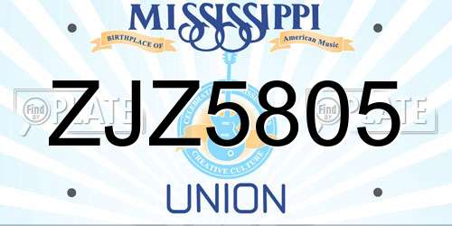 ZJZ5805 Mississippi License Plate