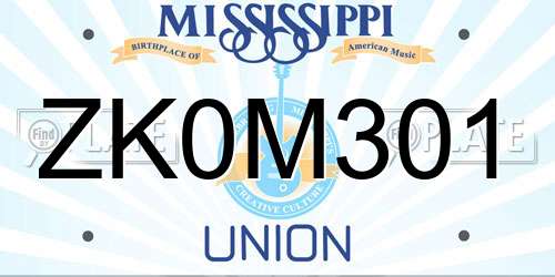 ZK0M301 Mississippi License Plate