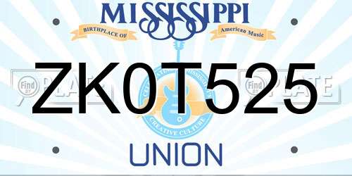 ZK0T525 Mississippi License Plate
