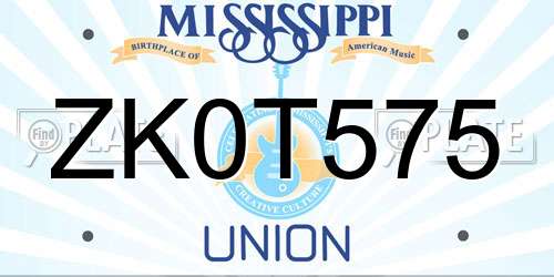 ZK0T575 Mississippi License Plate