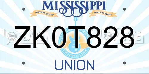 ZK0T828 Mississippi License Plate