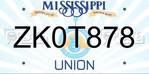 ZK0T878 Mississippi License Plate